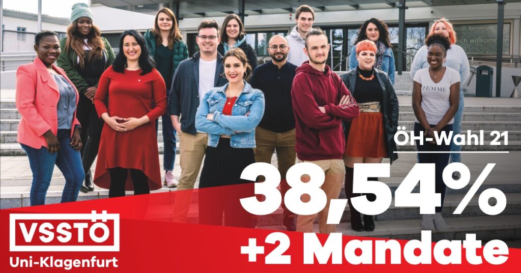 ÖH-Wahlen 2021: VSStÖ Uni Klagenfurt ist Wahlsieger mit 38,54% +2 Mandate